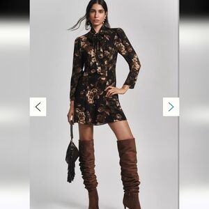 Reformation Sunna Mini Dress - Revolve Anthropolgie Floral Print Tie Neck